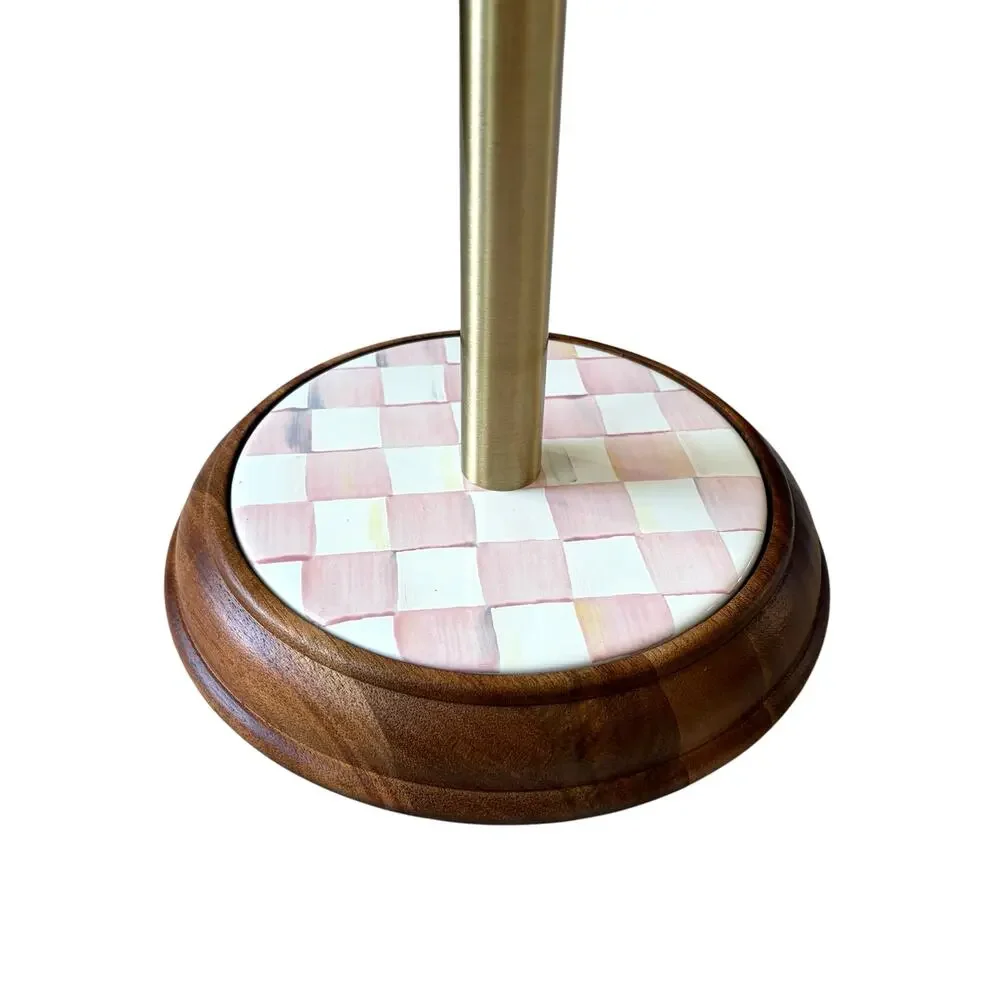 MacKenzie-Childs Rosy Check Wood Paper Towel Holder Farmhouse Kitchen New